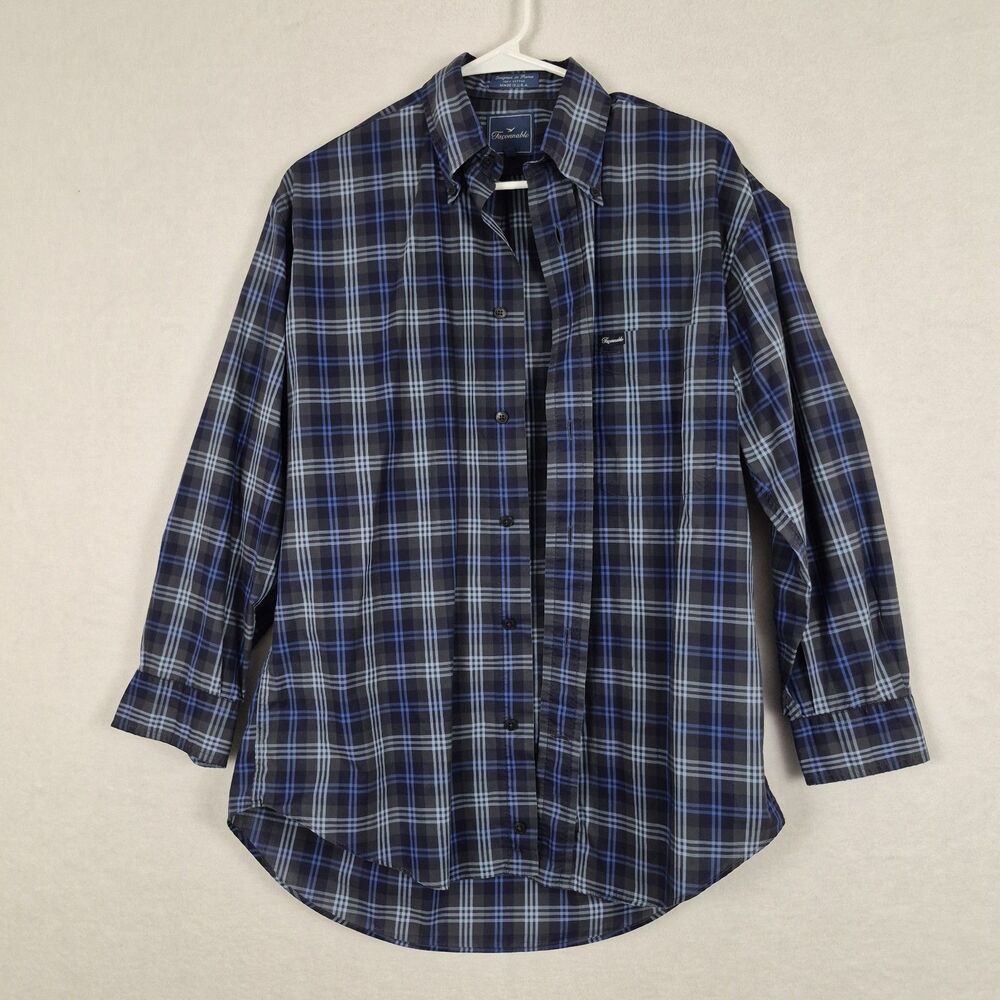 Faconnable Button Down Shirt Mens Small Blue Plaid 100% Cotton France Design.